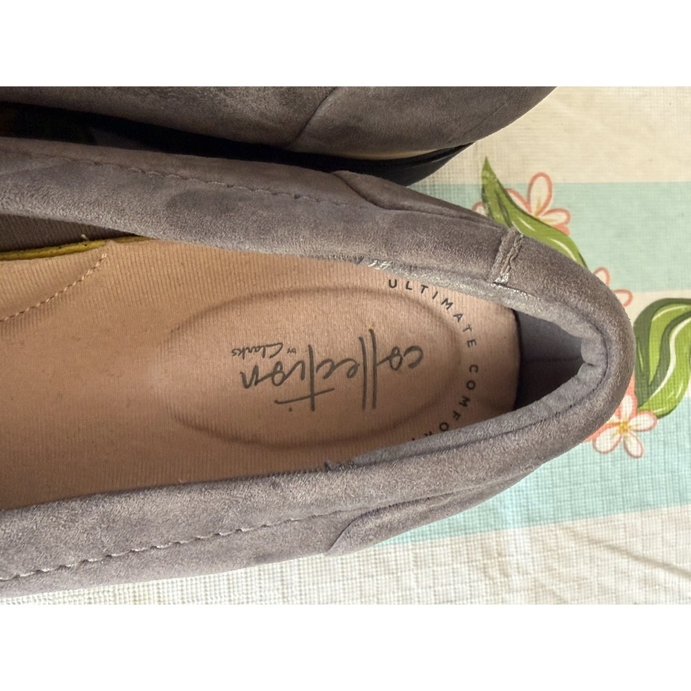 Clarks Womens Sharon Dasher Loafer Size 11 Gray Suede Platform Wedge Shoe Bow - Picture 3 of 4